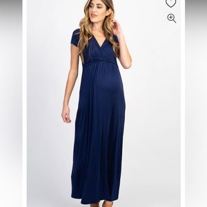PinkBlush Navy Draped Maternity/Nursing Maxi Dress